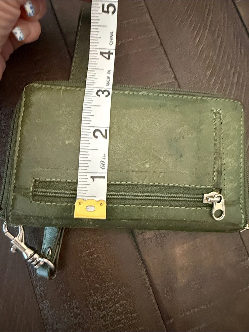 Sophia Visconti Olive Green Zip Wristlet Wallet with Floral ID Sleeve